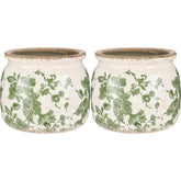Ninehaoou vintage planter with beige-green scroll pattern for rustic home decor.