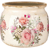Ninehaoou vintage planter with beige-pink rose pattern enhances indoor decor.