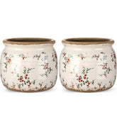 Ninehaoou vintage ceramic planter with beige-red crackle glaze for elegant indoor greenery.