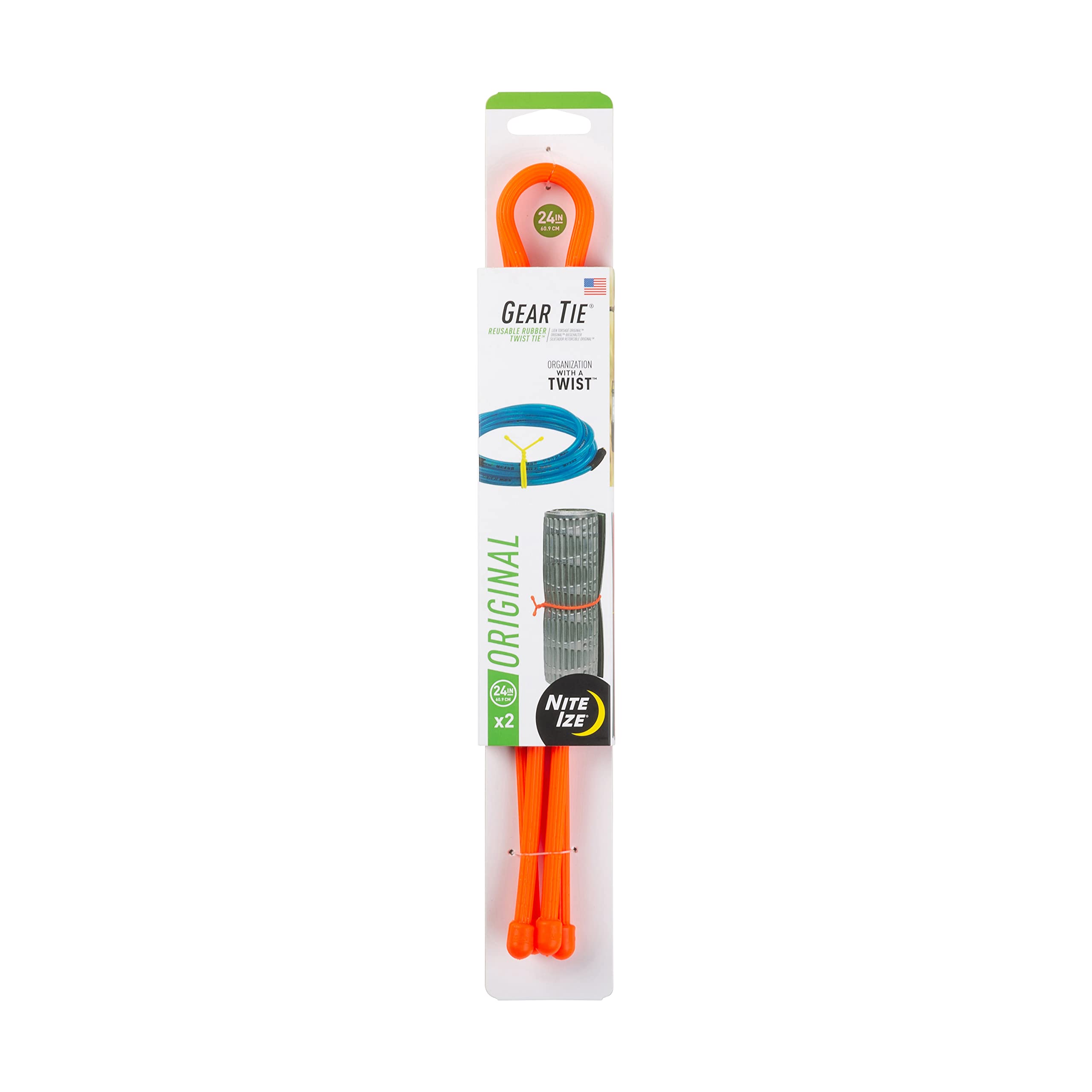 Nite Ize Gear Tie 24in orange wraps hoses securely for outdoor organization