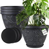 Nooulap Magnolia-pattern 16-inch pot adds modern flair to outdoor garden spaces.