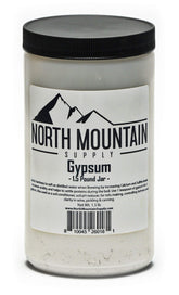 North Mountain Supply gypsum jar with tamper-evident seal for fresh, accurate dosing