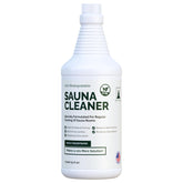 Northwood Sauna cleaner bottle pour demonstrates easy dosing for a spotless sauna surface.