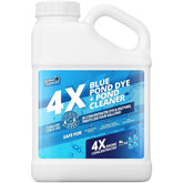 Not Rocket Sciences blue pond dye poured at pond edge for instant vibrant blue water.