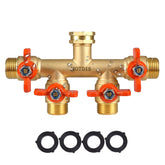 NOTDIS 4-Way Brass Hose Splitter full-flow body shows premium brass construction.