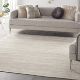 Nourison Essentials ivory beige 7x7 rug, angle view, versatile for indoor spaces
