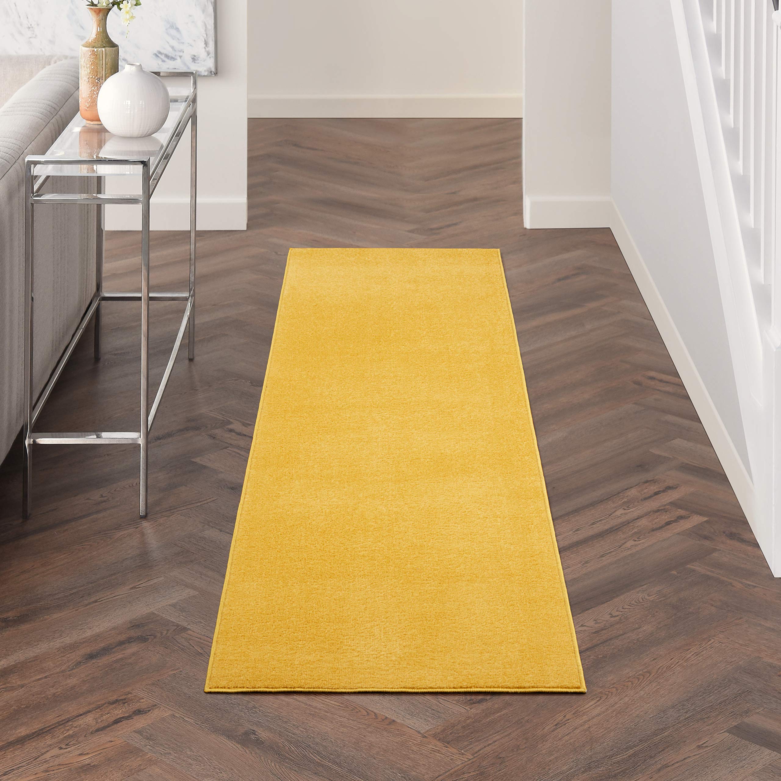 Nourison Essentials Yellow 2x6 runner soft texture adds comfortable feel in busy spaces