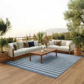 Nourison Positano navy ivory stripe rug pattern for coastal living decor