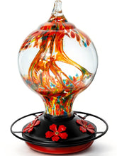 Novoto hummingbird feeder with sunset red glass art enhances garden ambiance and attracts vivid visitors