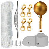 NQ flagpole gold ball topper adds a premium outdoor finish.