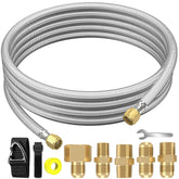 NQN 12ft high‑pressure propane hose extension with braided stainless steel for outdoor durability