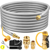 NQN 24ft propane hose ready for RV quick-connect setup and grilling.