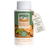 Nualgi Pond Care Treats bottle pour promotes natural pond clarity.