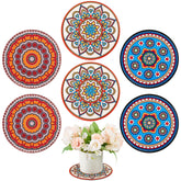 Nuanchu boho plant coaster set showing decorative 5.9-inch rounds for surface protection