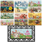 Nuanchu seasonal doormat inserts show twelve patterns for year round welcome