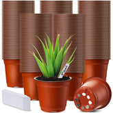 Nuenen 4-inch red plastic nursery pot ready for seedlings.