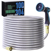Numwot 100ft garden hose with stainless steel shell for durable outdoor use.