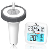 Nuovoware digital floating pool thermometer display shows clear water temperature readings