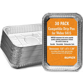 NUPICK 30-pack drip pans fit Weber grills and simplify cleanup with non-stick coating.