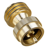 NUPICK brass propane adapter attached to a 1 lb cylinder for grill hookup.