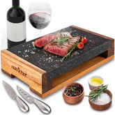 NutriChef lava stone slab plate highlights sizzling steaks and high heat retention.