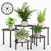 NUZZERO metal plant stand full view shows five heights for versatile displays.