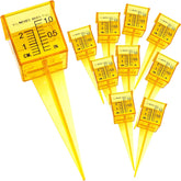 NYKKOLA 1.5-inch rain gauge with bright yellow housing for easy lawn watering checks.