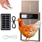 NyPots automatic coop door front view with durable aluminum for outdoor use.