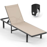 Oasbira lounge chair with wheels enables easy repositioning for sun or shade.