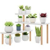 OcBuct 3-tier white wood plant stand with adjustable angle for versatile display.