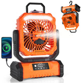 Odoland portable misting fan with light, front view, ideal for camping comfort