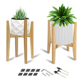 OERGKE bamboo plant stand side view showing sturdy corner support.