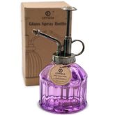 OFFIDIX glass watering spray bottle with purple top, ideal for delicate indoor plant care.