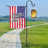 OHCISP garden flag stand assembled outdoors with 12x18 flag