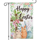 OHOME Easter garden flag front view with vibrant bunny and flowers for outdoor cheer.