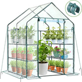 Ohuhu greenhouse with roll-up door and side windows for airflow and monitoring.