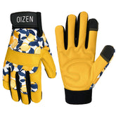 OIZEN cowhide gloves front view showing sturdy gardening protection