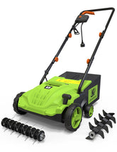 OKKMAX 2-in-1 dethatcher front view for easy lawn aeration and quick grooming