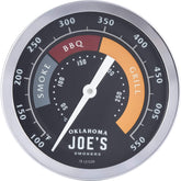 Oklahoma Joe's 3-inch gauge with a large face for quick temperature checks.