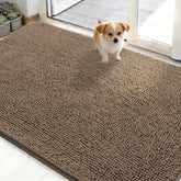 OLANLY dog door mat with muddy paws; absorbs moisture to keep entry clean.