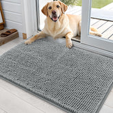 OLANLY dog door mat closeup showing chenille pile for a cozy entry.
