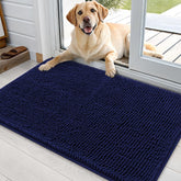 OLANLY dog door mat with navy chenille traps mud from paws.
