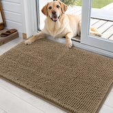 OLANLY dog door mat in tan captures muddy paws at the entry, keeping floors cleaner.