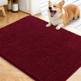 OLANLY dog door mat showing muddy paws and moisture absorption at the entrance