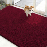 OLANLY dog door mat with muddy-paws close-up showing plush chenille fibers absorb moisture