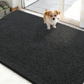 OLANLY dog door mat muddy paws closeup, plush chenille for cozy entryway comfort.