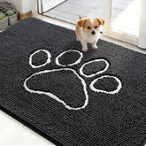OLANLY dog door mat with paw print design absorbs dirt and moisture to protect floors.