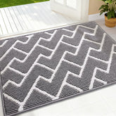 OLANLY front door mat with geometric pattern traps dirt at the doorstep.