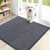 OLANLY front door mat with striped pattern traps dirt and keeps floors clean.