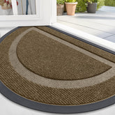 OLANLY half-circle door mat in brown with low profile at entry.